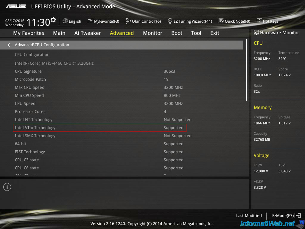 Activer la virtualisation du processeur (Intel VTx / AMDV) dans le